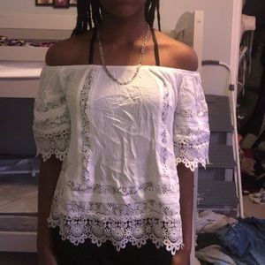 White lace off the shoulder blouse